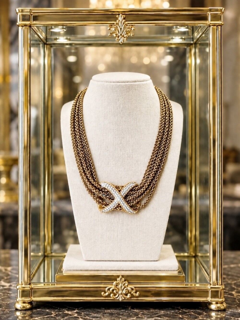 Talbot's 8 Strand Gold Tone Rhinestone Encrusted Knot Necklace Magnetic Talbots